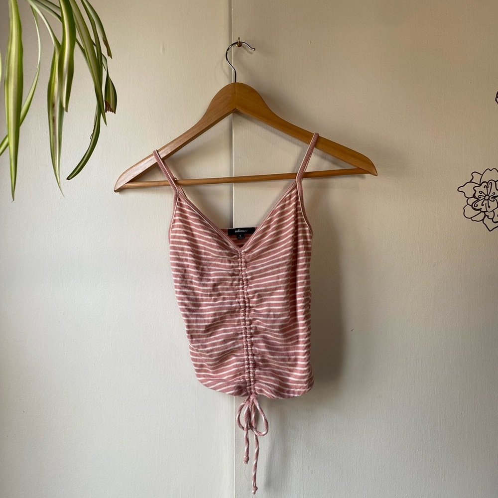 Blushy Pink White Stripe Tank Top Cinched Tie Womens Small